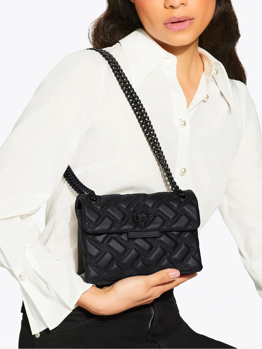 Kurt Geiger Mini Kensington Drench Shoulder Bag in Black Leather